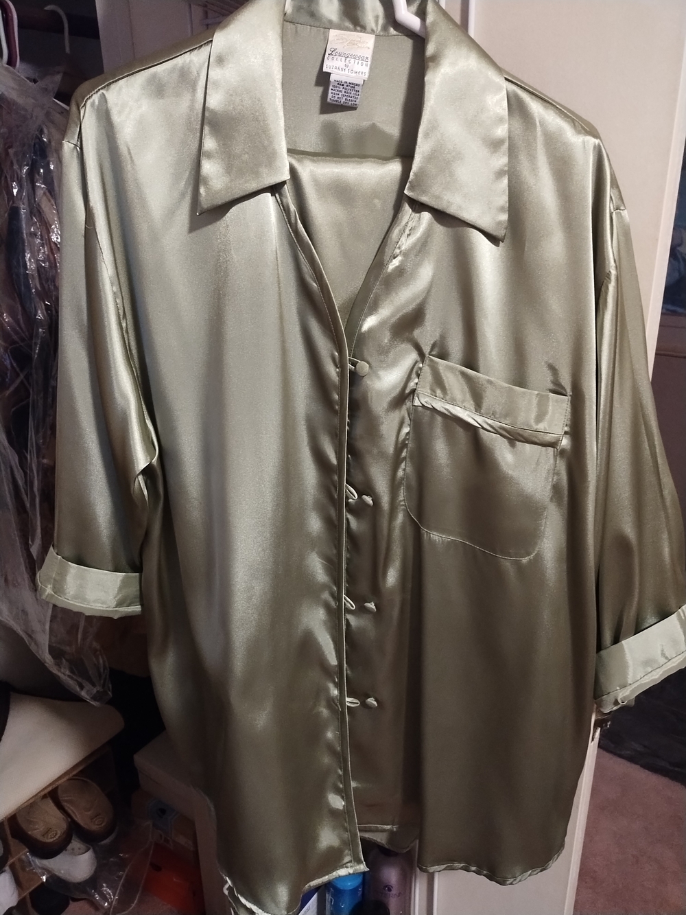 Suzanne Somers Satin Loungewear Top  And Bottoms